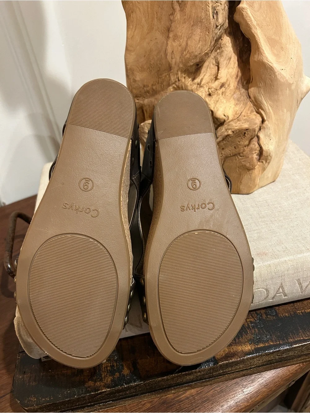 Corkys Dark Brown Open-Toe Cork Wedge Sandals
